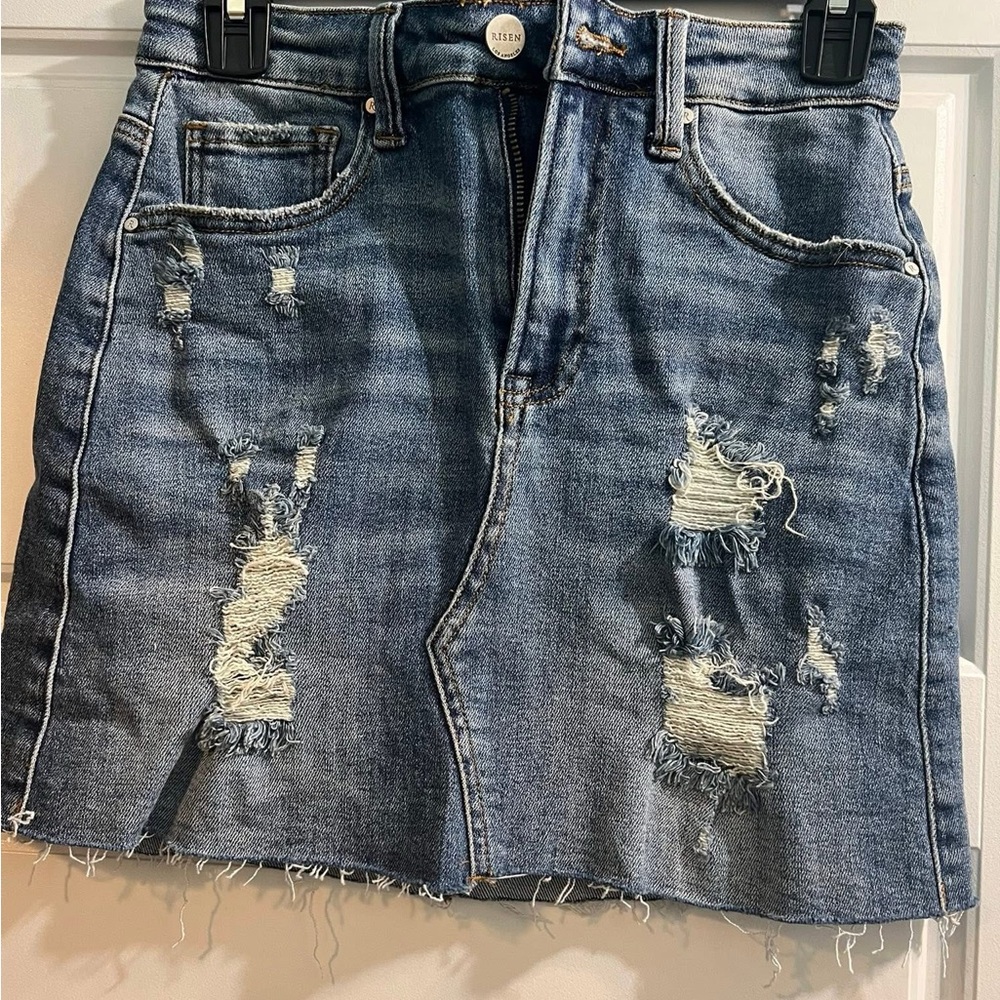 Risen Jeans Distressed Denim Mini Skirt